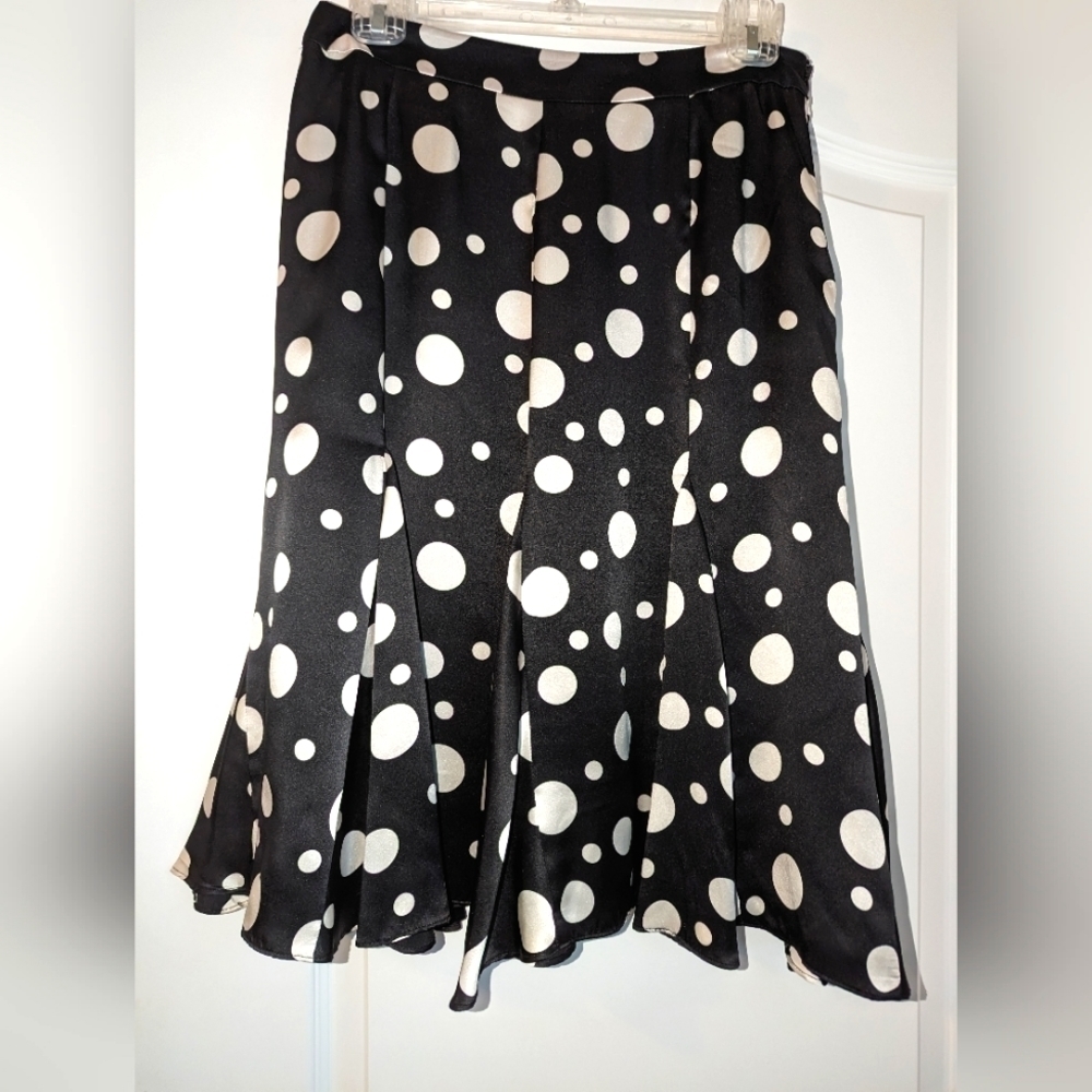 INC flowy silk black with white polka dots size 8 skirt. Classic for all seasons